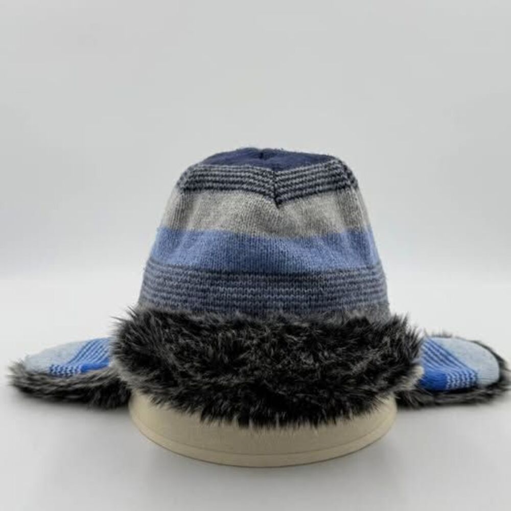 Baby GAP size M/L Striped Knit Trapper Hat covered Ears with Fur